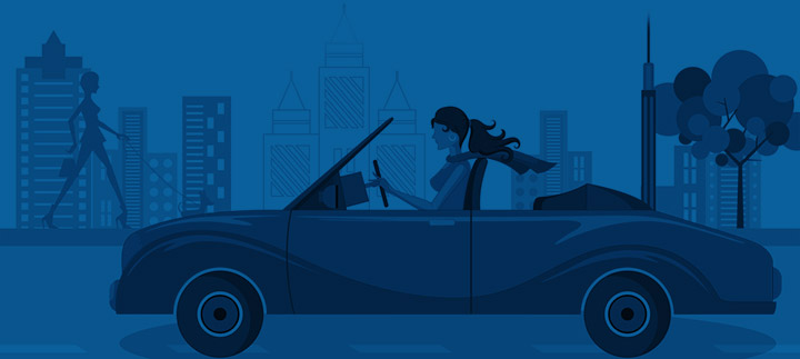 Car in a city illustration